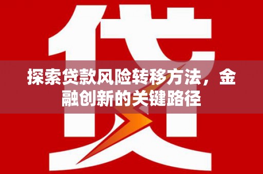镇远探索贷款风险转移方法，金融创新的关键路径